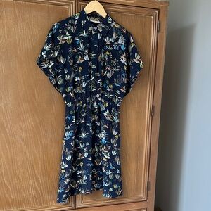 Tory Burch Dark Blue Leaf Print Shirt